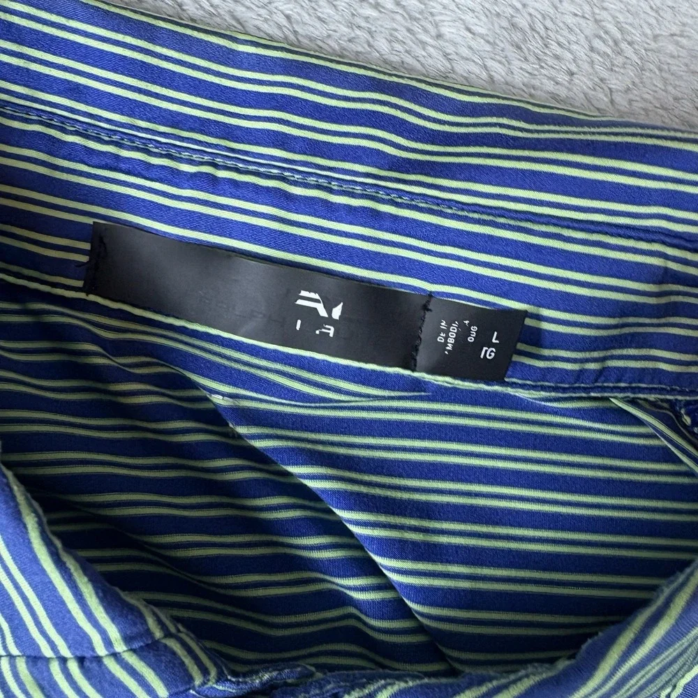 RLX Ralph Lauren Polo Mens XL Blue Green Striped Short‎ Sleeve
